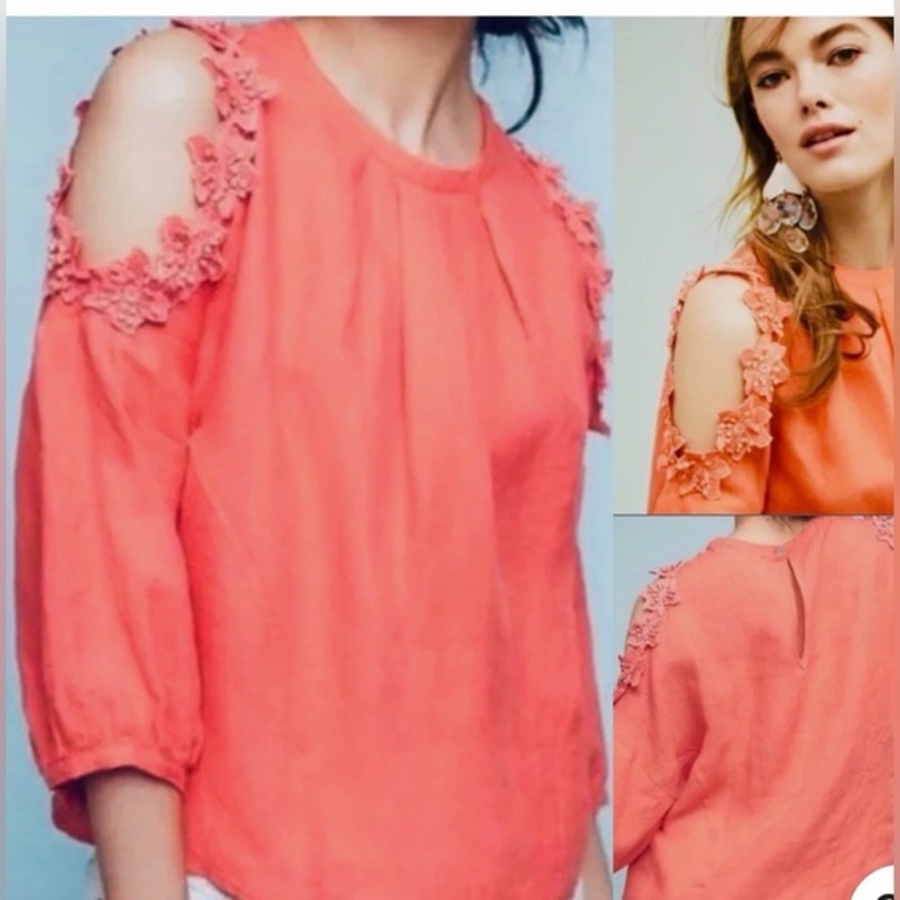Anthropologie Eri + Ali Jemima Coral Linen Blouse